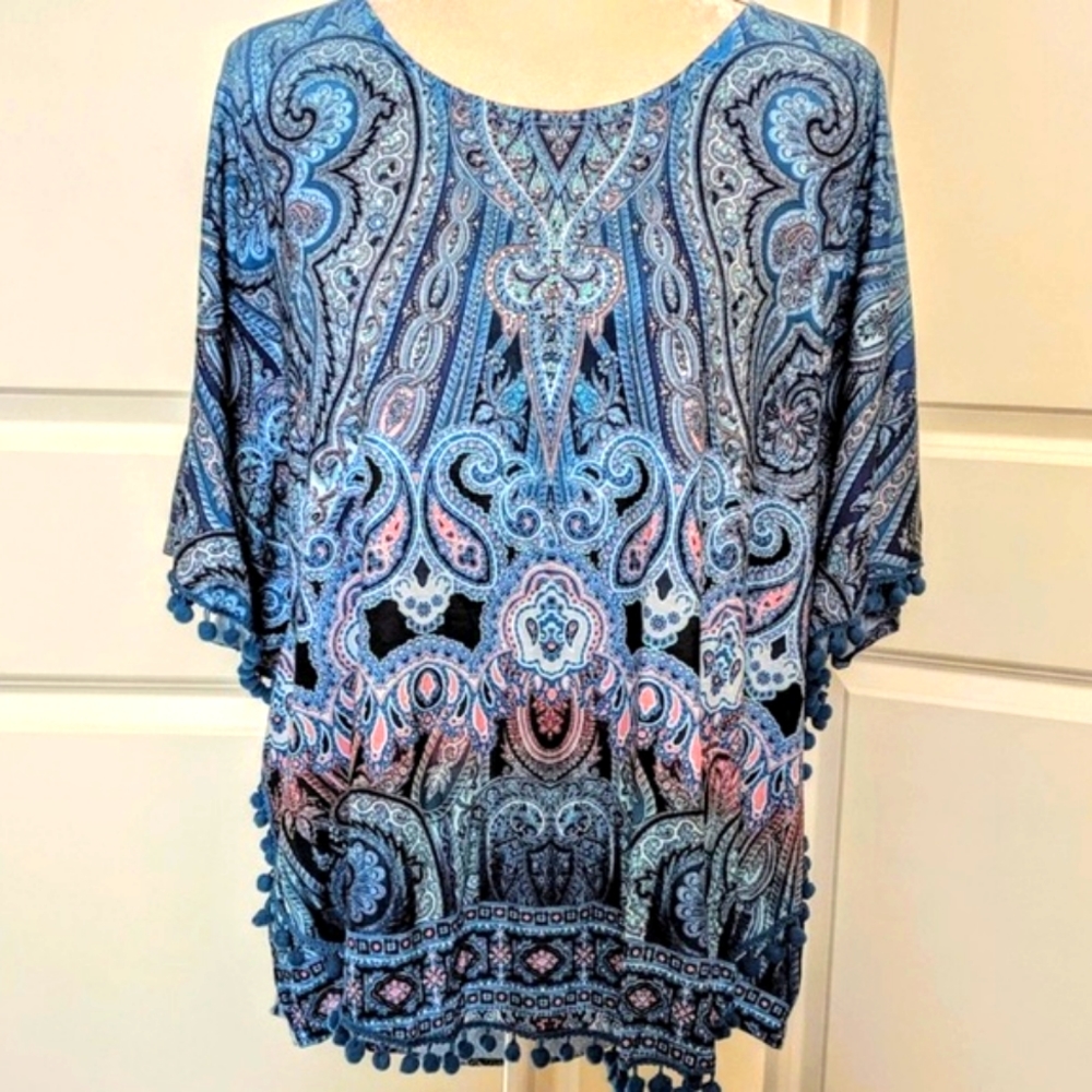 Blue, peach, black Paisley tunic- XXL